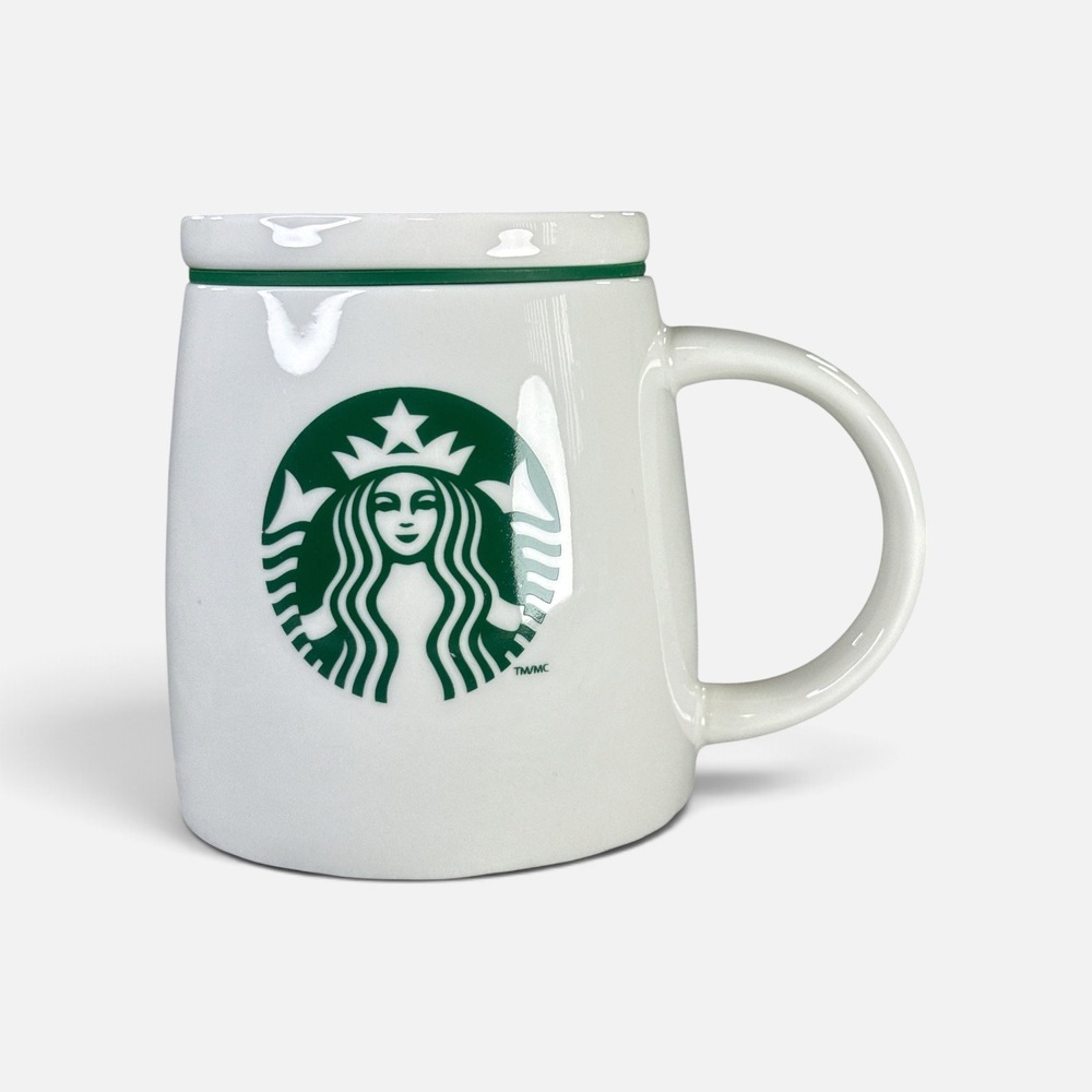 Starbucks 2011 Siren Logo White Ceramic Coffee Mug with Lid 12oz Collectible